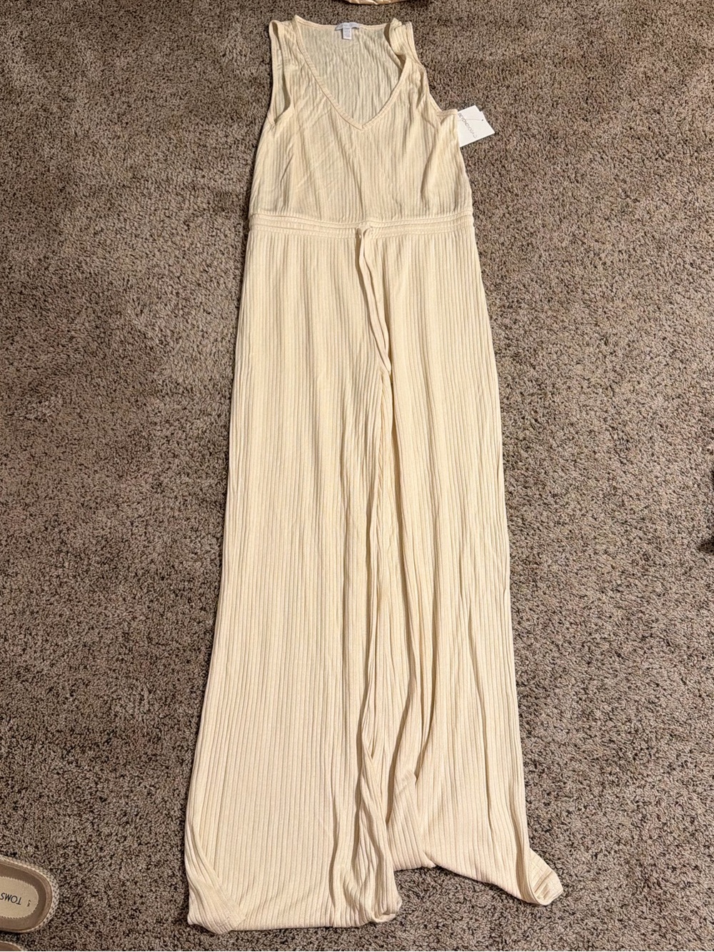 Beyond Yoga Cream Ribbed Sleeveless Wide-Leg Jumpsuit